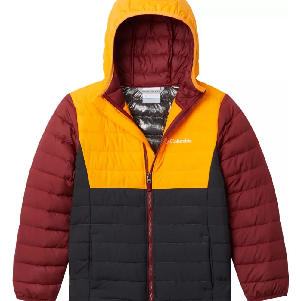 Columbia Powder Lite Boys Hooded
Insulated Jacket XL 18-20 Red Orange Black
